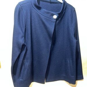 J. Crew Navy Wool Single-Button Coat with Decorative Button